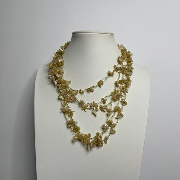 neutral natural beaded rock chip necklace taupe cream multi strand tribal boho - Picture 4 of 7